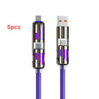 USB、Type C, lightning-Max 240W Fast Charging and Data Sync MFISH 4-in-1 Multi-Function USB Charging Cable for 16/15, iPad