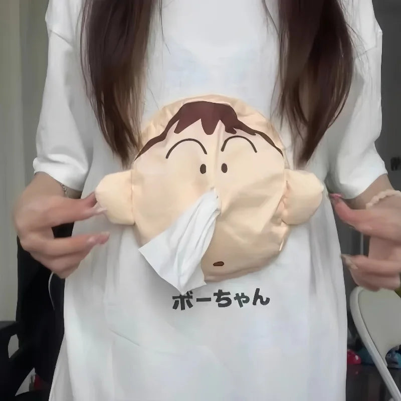 Anime Crayon Shin Chan Boochan T-Shirt Carry Paper With You Creative  Funny Cute Cartoo 3d Fun Dumb Paper Short Sleeve Gifts Toy