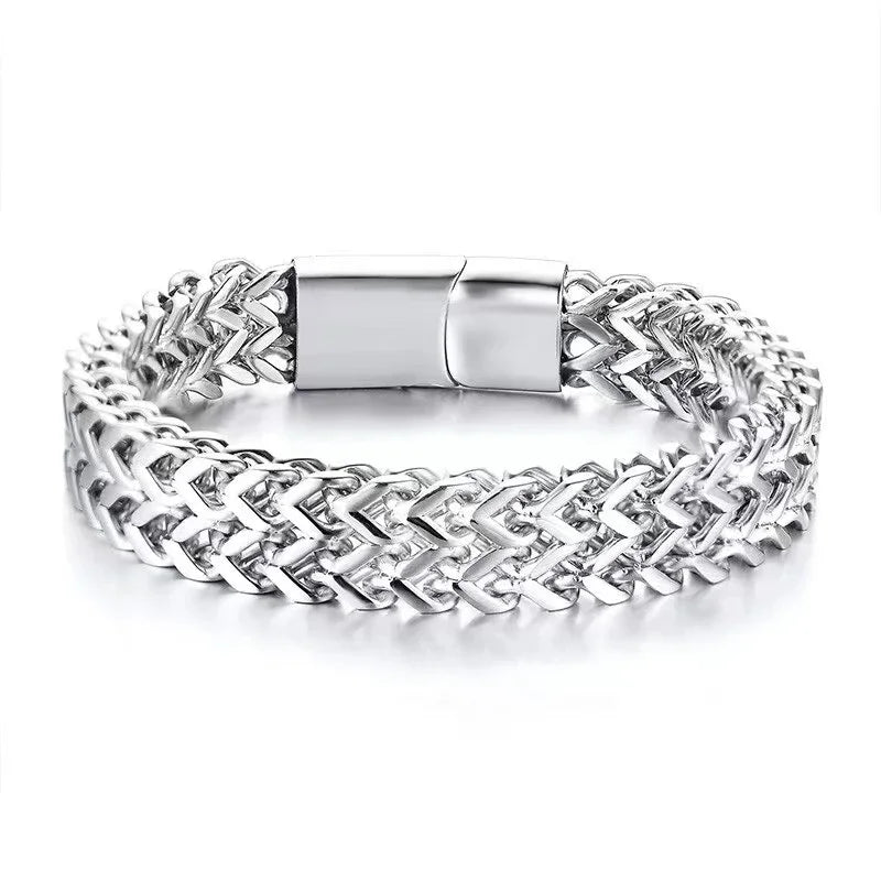 Stainless Steel Braided Double Row Metal Bracelet with Magnetic Clasp Men's Personalized Hip Hop Rock Party Punk Jewelry
