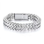 Stainless Steel Braided Double Row Metal Bracelet with Magnetic Clasp Men's Personalized Hip Hop Rock Party Punk Jewelry