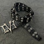 Y2K Punk Rivet Leather Belts Star PU Waist Strap Double Row Hollow vintage punk rock waistband goth subculture street hip-hop