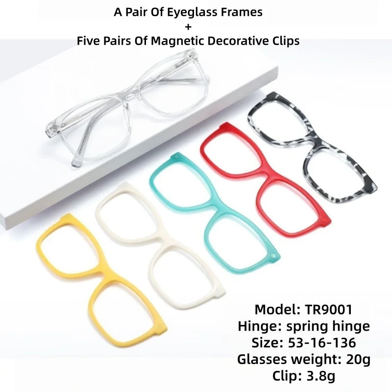 JAEVAR New Retro Floral Cat Eye Magnetic Suction Set Glasses Frame With Five Pairs Of Flat Light Glasses Frame 9001-9007