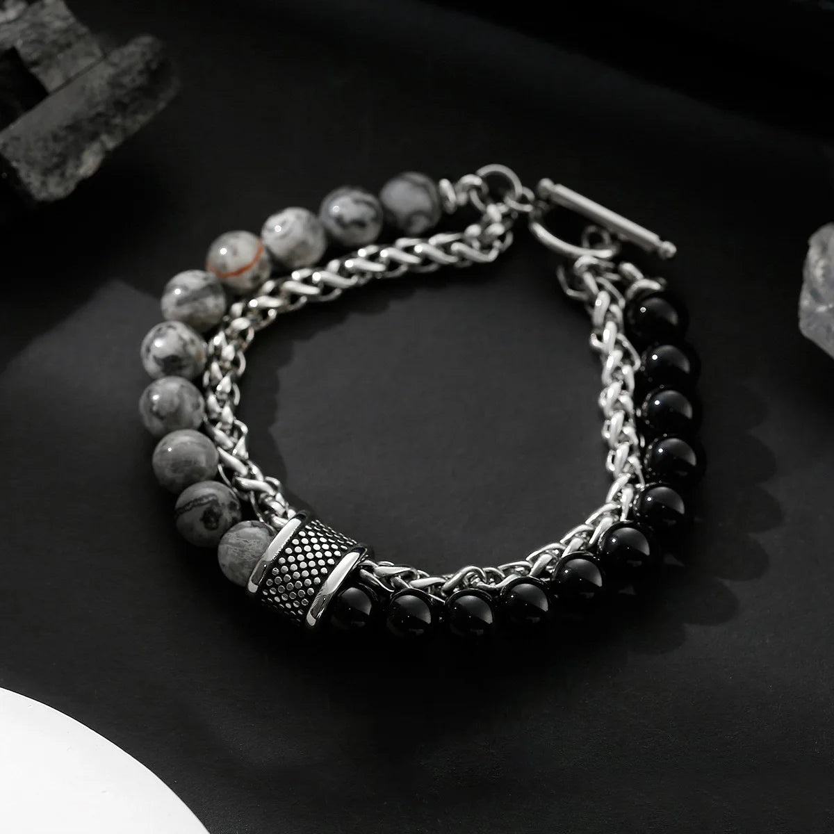 YQ  Stainless Steel Hand Chain Tiger Eye Bead Bracelet For Men Jewelry Rosary Accessories