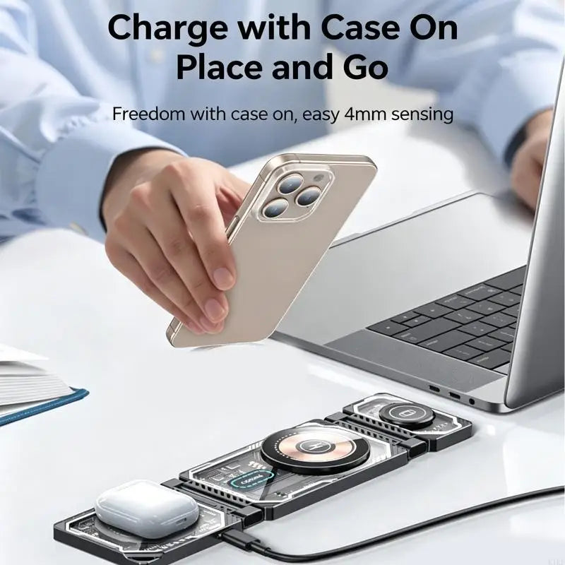 Foldable Power Dock for Phone Watch Buds, 3 in 1 Wireless Charging Station for Travel Storage, Desk Organization K1KF 副图
