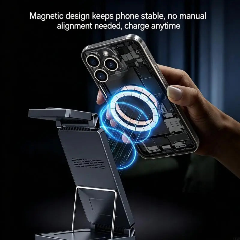 Foldable Power Dock for Phone Watch Buds, 3 in 1 Wireless Charging Station for Travel Storage, Desk Organization K1KF