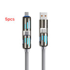 USB、Type C, lightning-Max 240W Fast Charging and Data Sync MFISH 4-in-1 Multi-Function USB Charging Cable for 16/15, iPad