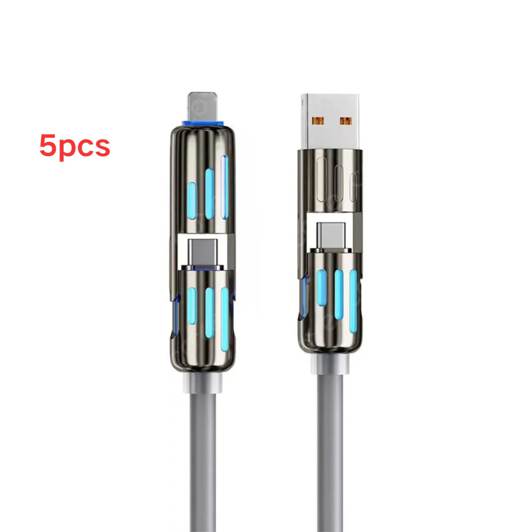 USB、Type C, lightning-Max 240W Fast Charging and Data Sync MFISH 4-in-1 Multi-Function USB Charging Cable for 16/15, iPad