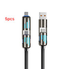 USB、Type C, lightning-Max 240W Fast Charging and Data Sync MFISH 4-in-1 Multi-Function USB Charging Cable for 16/15, iPad