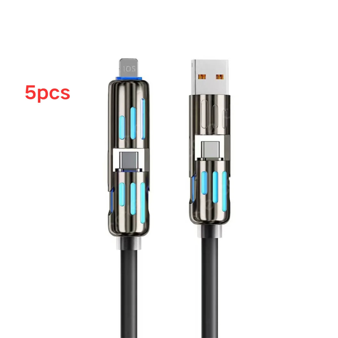 USB、Type C, lightning-Max 240W Fast Charging and Data Sync MFISH 4-in-1 Multi-Function USB Charging Cable for 16/15, iPad