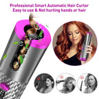 Cordless Curling Iron, USB Rechargeable, Ceramic Automatic Rotating Hair Curler with 6 Temps, Portable Hair Dryer Styler,Timers