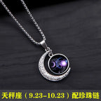 New Zodiac Sign Necklaces for Men Women Trendy Luminous Pendant Necklaces Cool Unique Couple Hip-hop Necklaces Stainless Steel