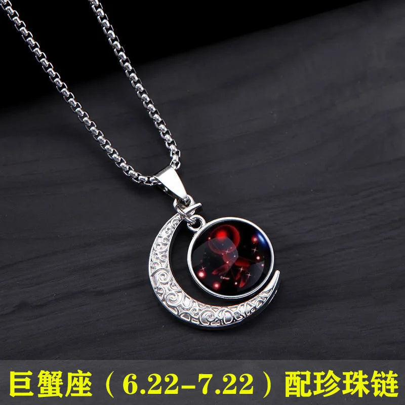 New Zodiac Sign Necklaces for Men Women Trendy Luminous Pendant Necklaces Cool Unique Couple Hip-hop Necklaces Stainless Steel