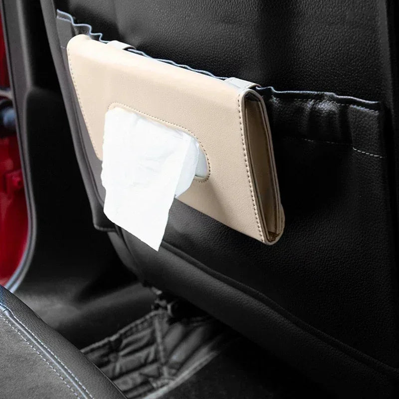 Car Tissue Box Hanging Sun Visor, Backrest Sunroof, Car Drawer Hanging Creative Leather Car Interior Supplies