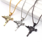 Punk Uzi Pistol Machine Gun Necklace Pendant - Fashion Hip Hop Jewelry for Men Handsome Personality Accessory