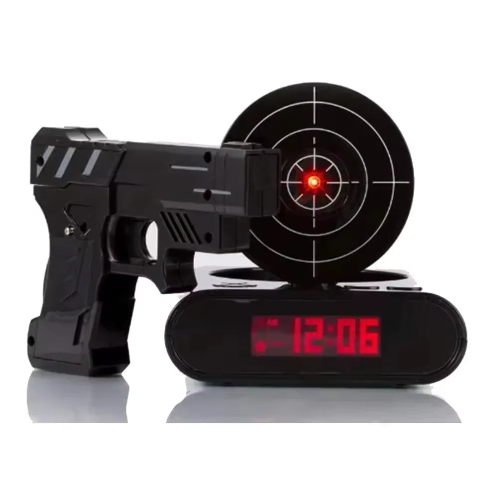 Target Alarm Clock with Gun & LED Display Creative Target Laser Shooting Clocks 2 Alarming Wake Up Digital Electronic Desk Clock