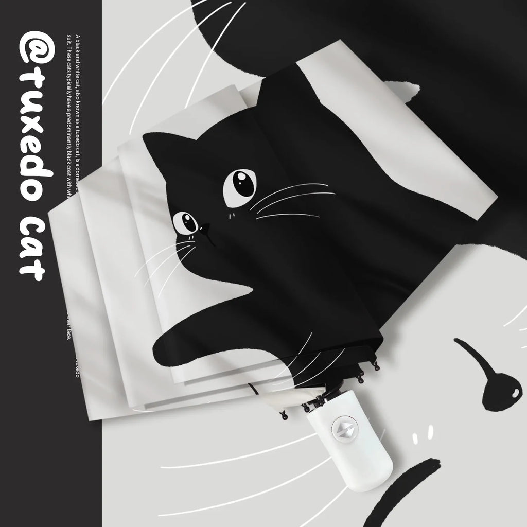 Classic Tuxedo Cats Auto Parasol - Heavy Duty UPF 50+ Black Lining, 8 Fiberglass Ribs Wind Resistant, Digital Print Foldable for