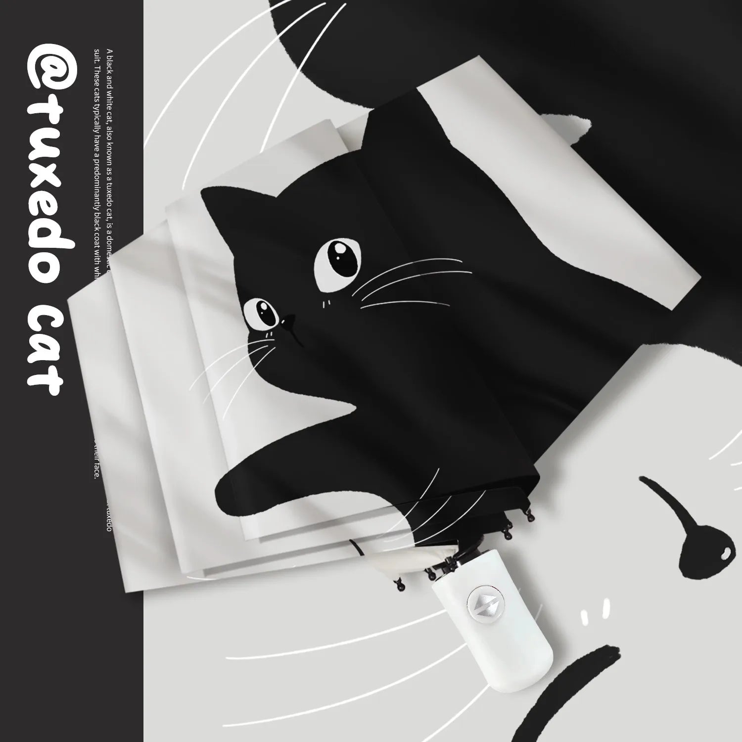 Classic Tuxedo Cats Auto Parasol - Heavy Duty UPF 50+ Black Lining, 8 Fiberglass Ribs Wind Resistant, Digital Print Foldable for