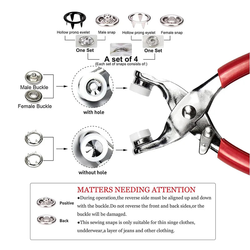 9.5mm Metal Hollow Five-Claw Snap Button For Installing Clothes Bag Sewing And DIY Craft Hand Pliers Tool