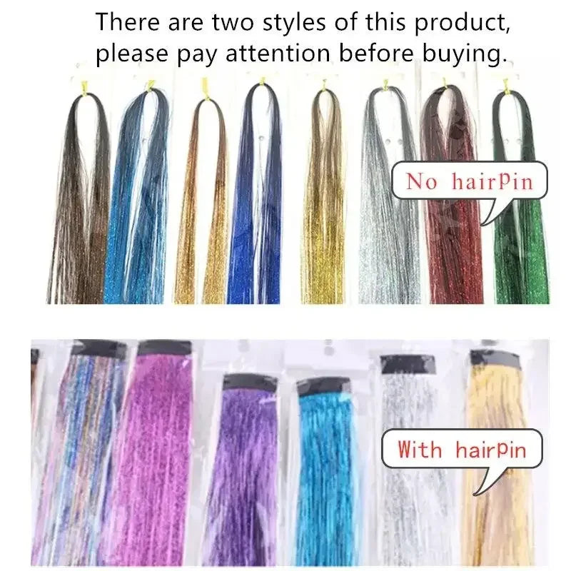 93cm Glitter Hair Tinsel Extension with BB Clips Laser Gold Silver Tinsel Hair Braided Girls Headwear Braiding Hair Decor Tools