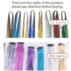 93cm Glitter Hair Tinsel Extension with BB Clips Laser Gold Silver Tinsel Hair Braided Girls Headwear Braiding Hair Decor Tools