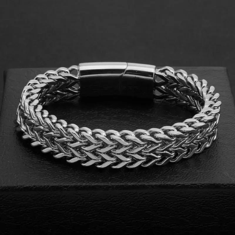 Stainless Steel Braided Double Row Metal Bracelet with Magnetic Clasp Men's Personalized Hip Hop Rock Party Punk Jewelry Main image