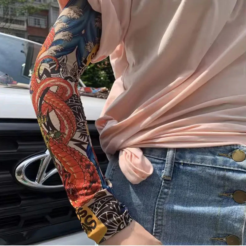 8 PCS Tattoo Sleeves Unisex Summer Cycling Sun Protection Arm Covers Beach Driving Fishing Breathable Nightclub Elastic Sleeves