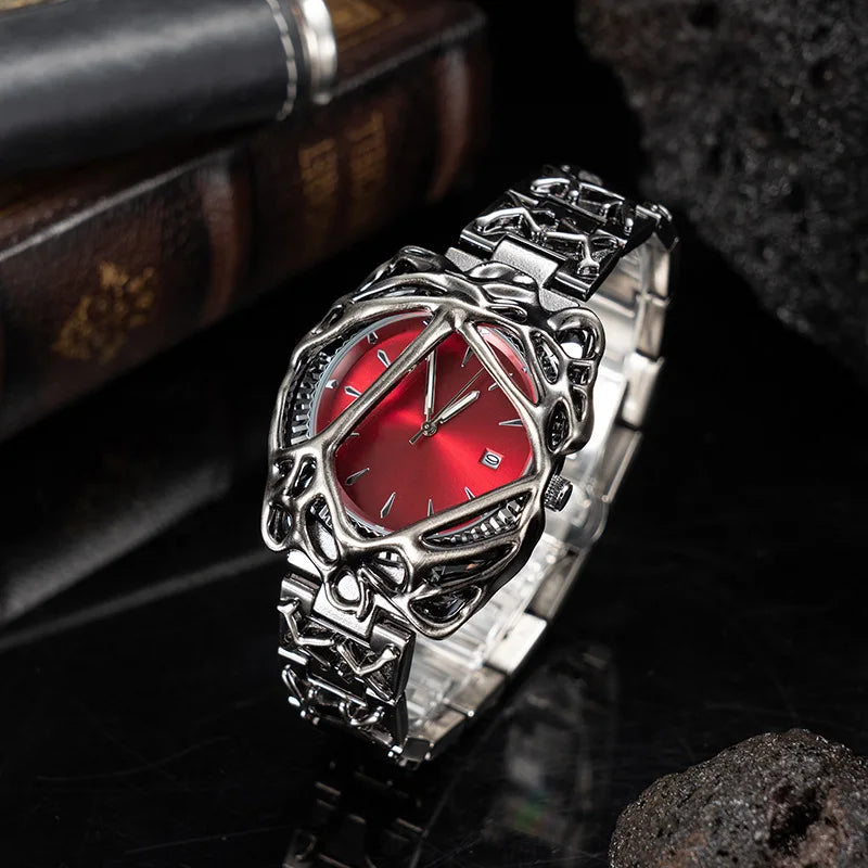 Fashion heterosexual spider web Scale dial watch alabaster black strap retro Y2K European American watch shaped ins niche watch
