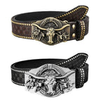 Vintage Western Cowboy Men's PU Leather Belt Luxury Design Trendy Brand Ox Head Waistband Jeans Pants Belt