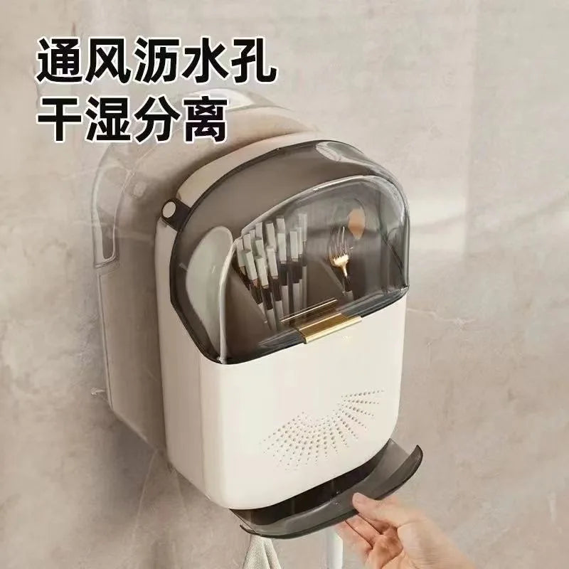 Dust Cover Drain Cutlery Organizer No Drill Wall Hanging Chopstick Cage Durable Easy Clean Kitchen Spoon Fork Storage Holder