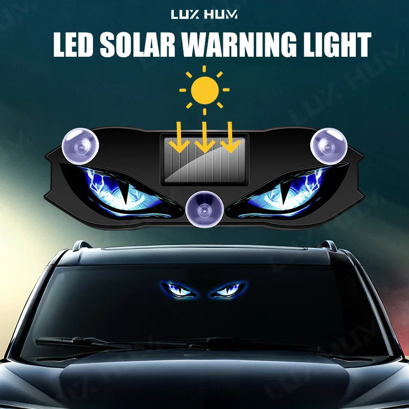 Solar Powered Car Window LED Light Vibration Activated Auto On/Off Devil's Eye Solar Charging Type-C Rechargeable Warning Light