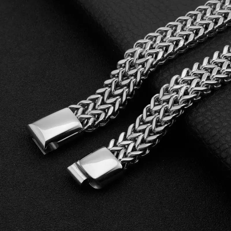 Stainless Steel Braided Double Row Metal Bracelet with Magnetic Clasp Men's Personalized Hip Hop Rock Party Punk Jewelry