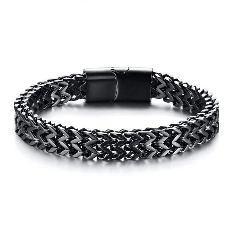 Stainless Steel Braided Double Row Metal Bracelet with Magnetic Clasp Men's Personalized Hip Hop Rock Party Punk Jewelry