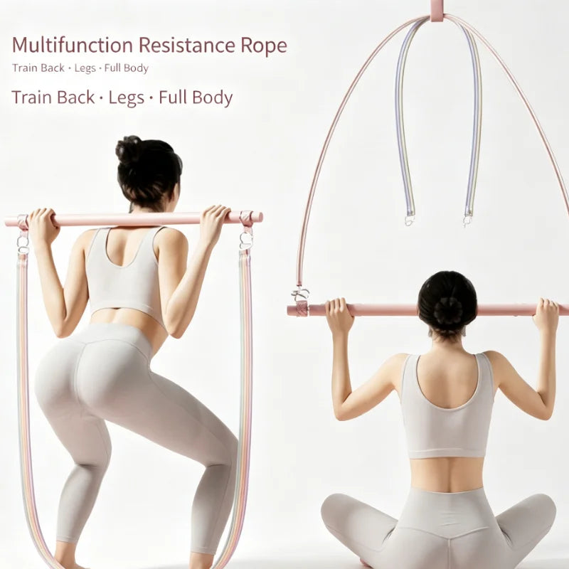 Multifunctional Pilates Bar Kit with Resistance Bands, Portable Home Gym Tool for Back Shaping, Squat & Glute Workout