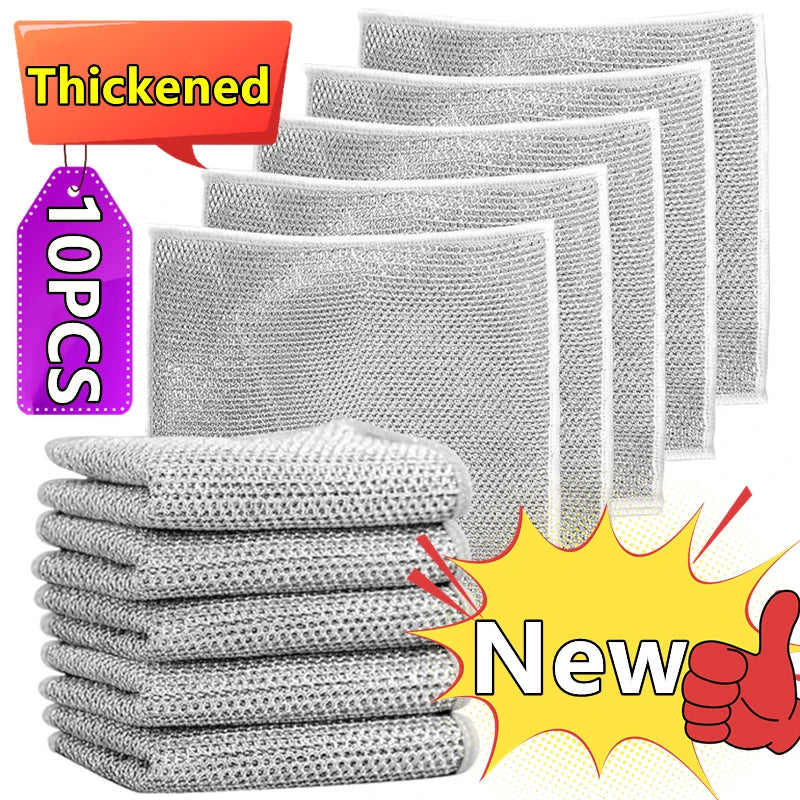 New Thickened Cleaning Cloth Kitchen Magic Dishwashing Towel Metal Steel Wire Cleaning Rag Microwave Stove Clean Tool Dish Cloth 主图