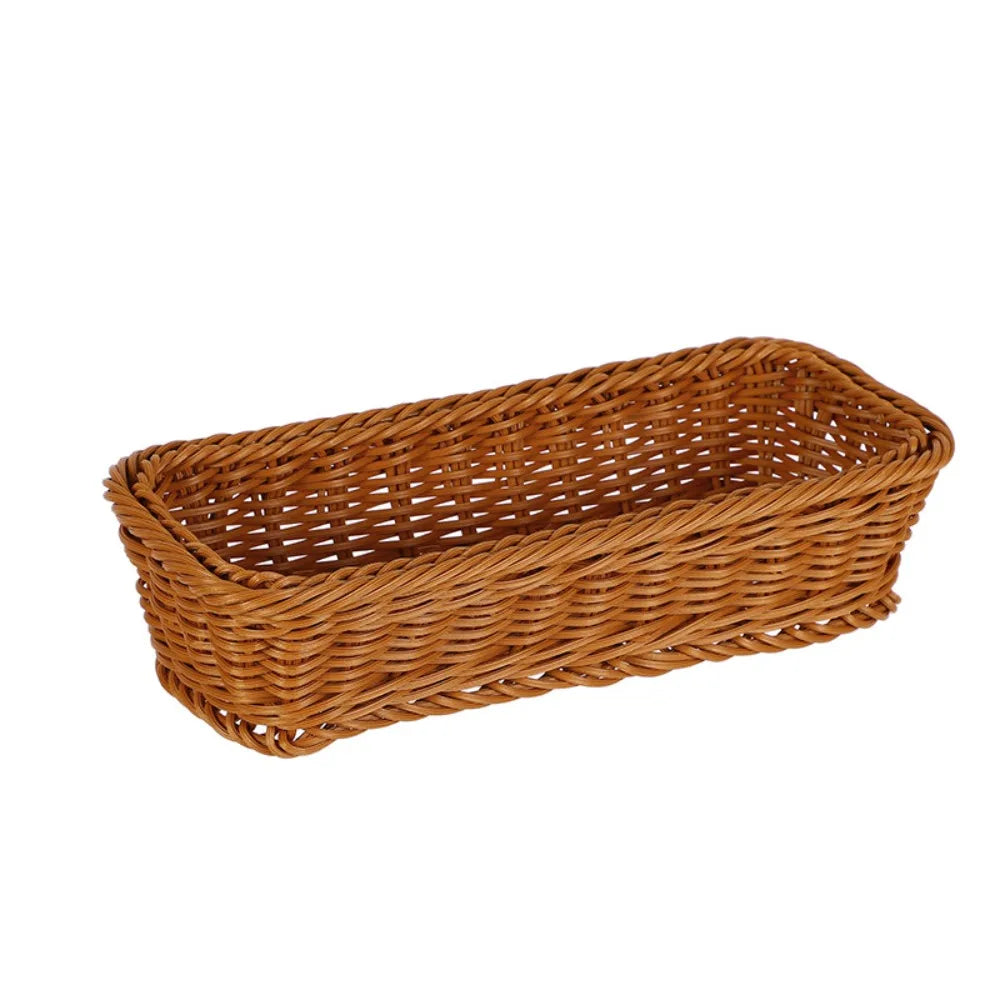 Rectangular Imitation Rattan Storage Basket Household Portable Tableware Storage Container Universal Save Space Faux Wicker Tray