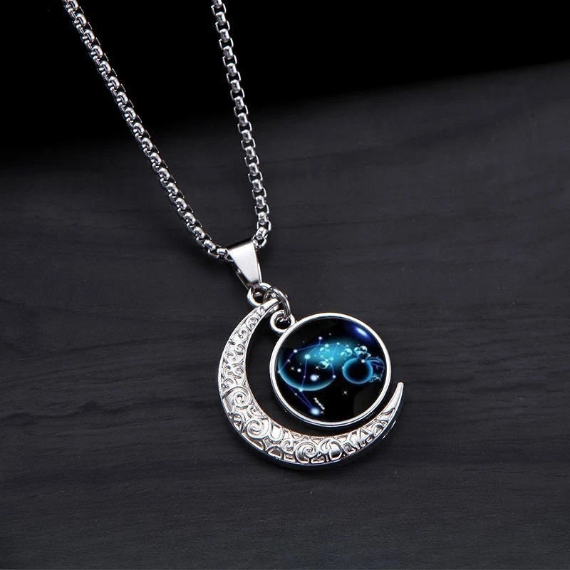 New Zodiac Sign Necklaces for Men Women Trendy Luminous Pendant Necklaces Cool Unique Couple Hip-hop Necklaces Stainless Steel
