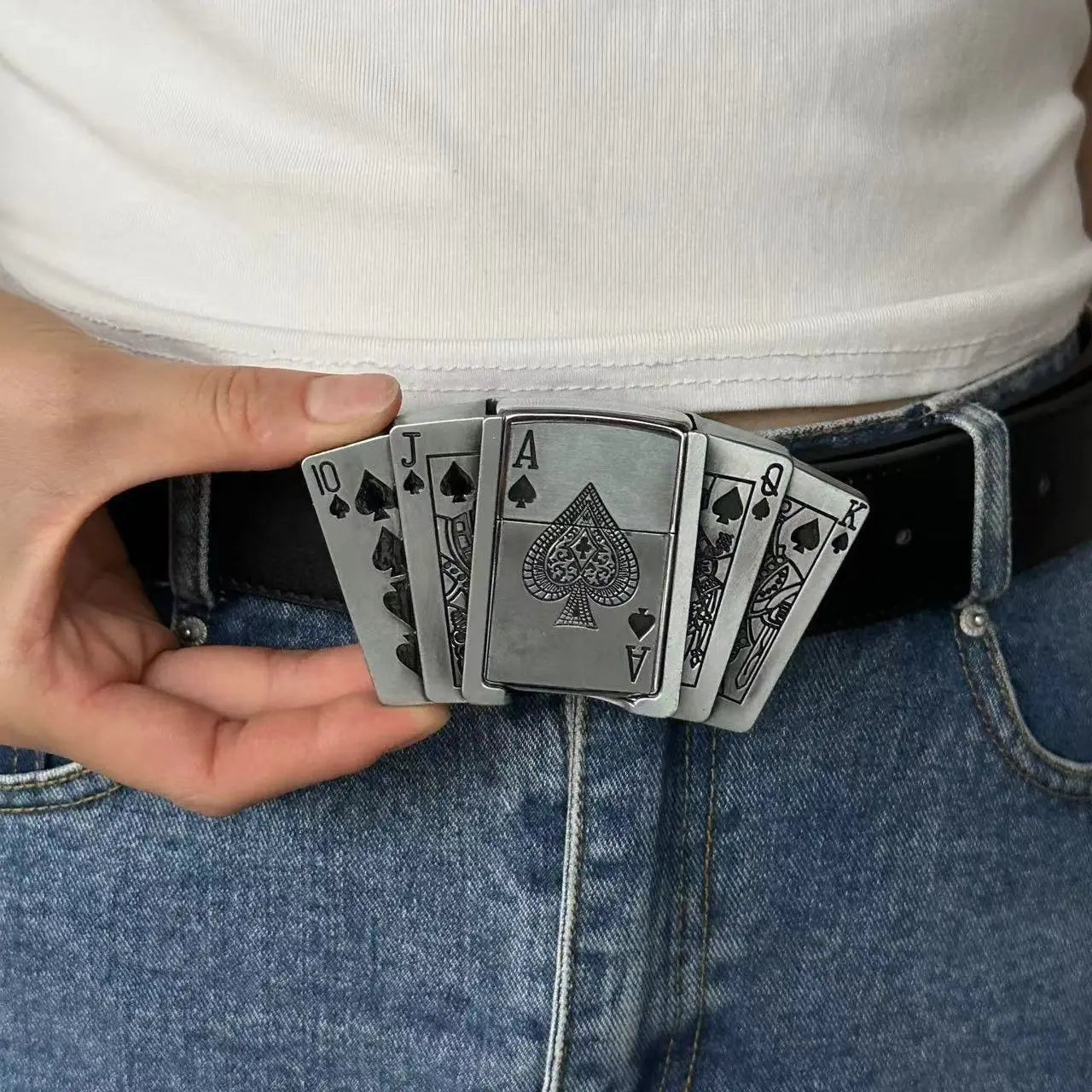 Poker Trendy Metal Belt Buckle Lighter, Men's Belt-integrated Lighter, Smoking Accessory & Gift