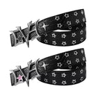 Y2K Punk Rivet Leather Belts Star PU Waist Strap Double Row Hollow vintage punk rock waistband goth subculture street hip-hop