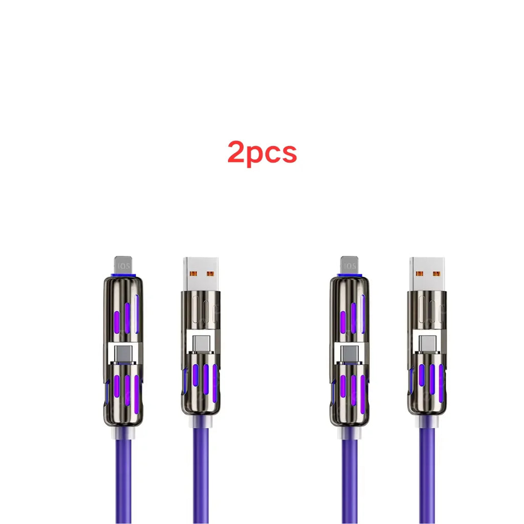 USB、Type C, lightning-Max 240W Fast Charging and Data Sync MFISH 4-in-1 Multi-Function USB Charging Cable for 16/15, iPad
