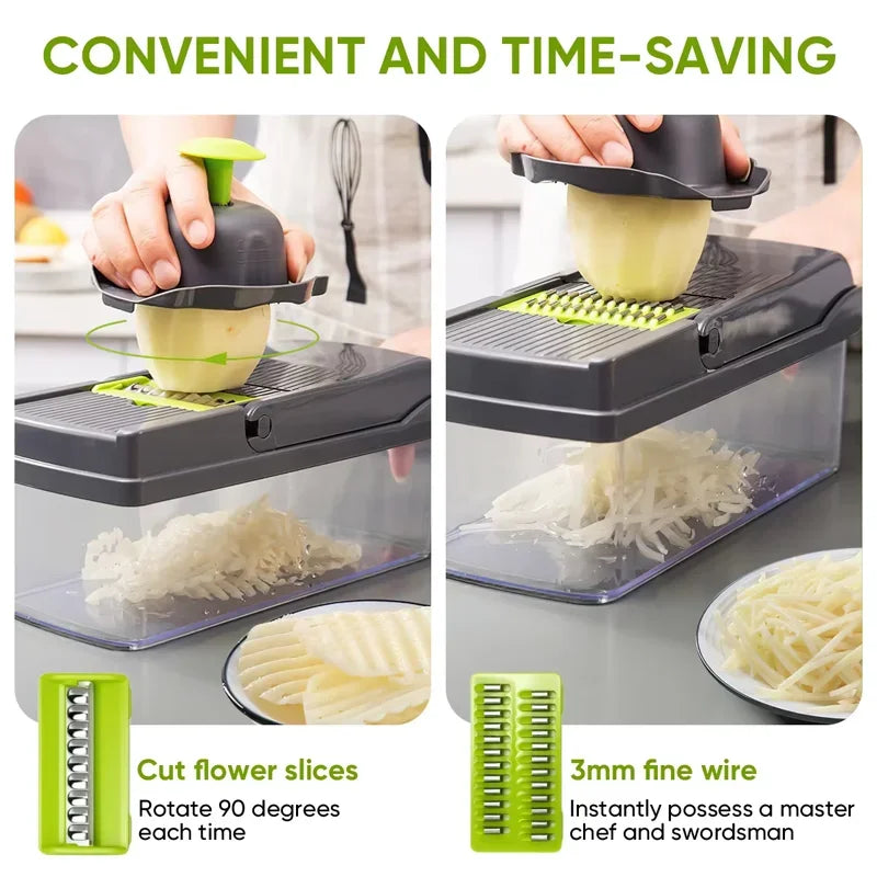 16PCS Vegetable Chopper Set Multi‑Function Kitchen Slicer Dicer Shredder Handle Food Grater for Potato Onion Vegetable Cutting