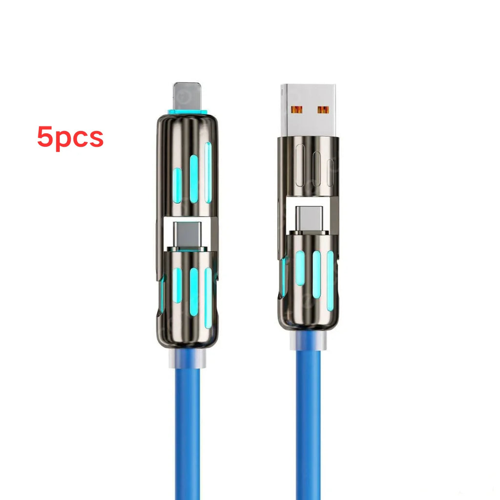 USB、Type C, lightning-Max 240W Fast Charging and Data Sync MFISH 4-in-1 Multi-Function USB Charging Cable for 16/15, iPad