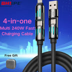 USB、Type C, lightning-Max 240W Fast Charging and Data Sync MFISH 4-in-1 Multi-Function USB Charging Cable for 16/15, iPad