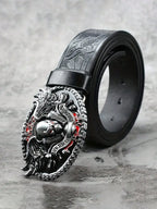 HERSHINE Men's Vintage Embossed Leather Belt (1 Piece), Skull Ghost Buckle, Y2K Gothic Punk Rock Hip Hop Accessory，spring，summer