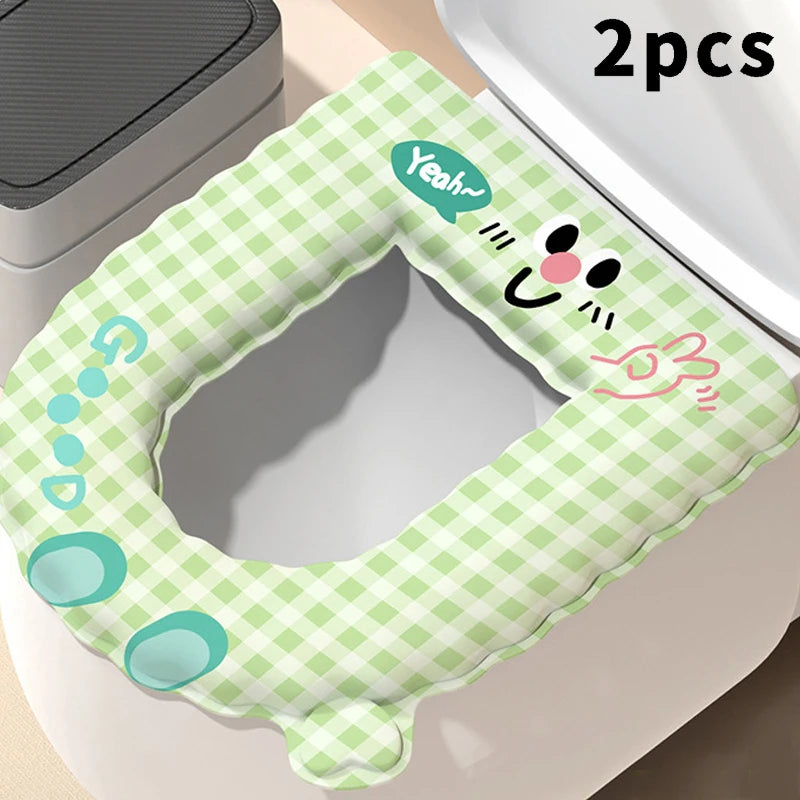 2pcs Waterproof Sticky Toilet Seat Cover - Soft Handle, All-Season Universal for Home