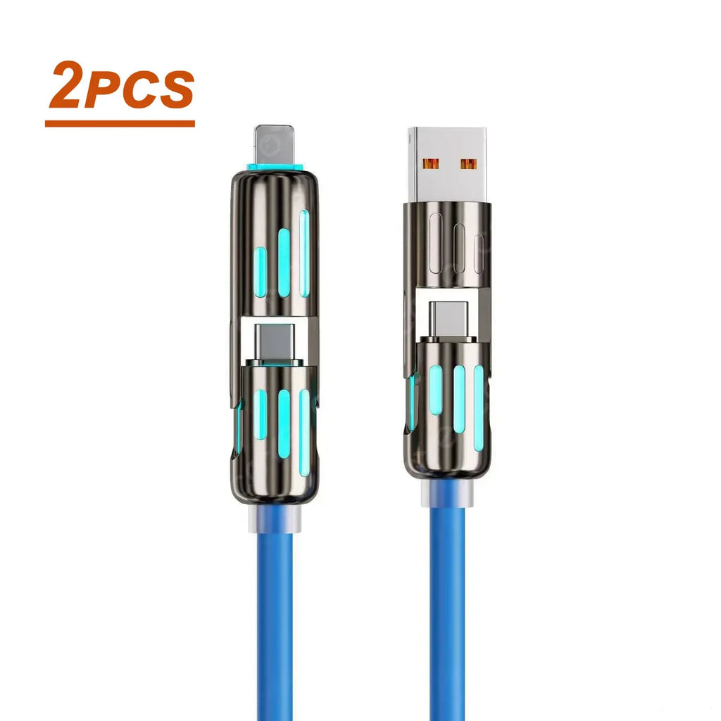 USB、Type C, lightning-Max 240W Fast Charging and Data Sync MFISH 4-in-1 Multi-Function USB Charging Cable for 16/15, iPad