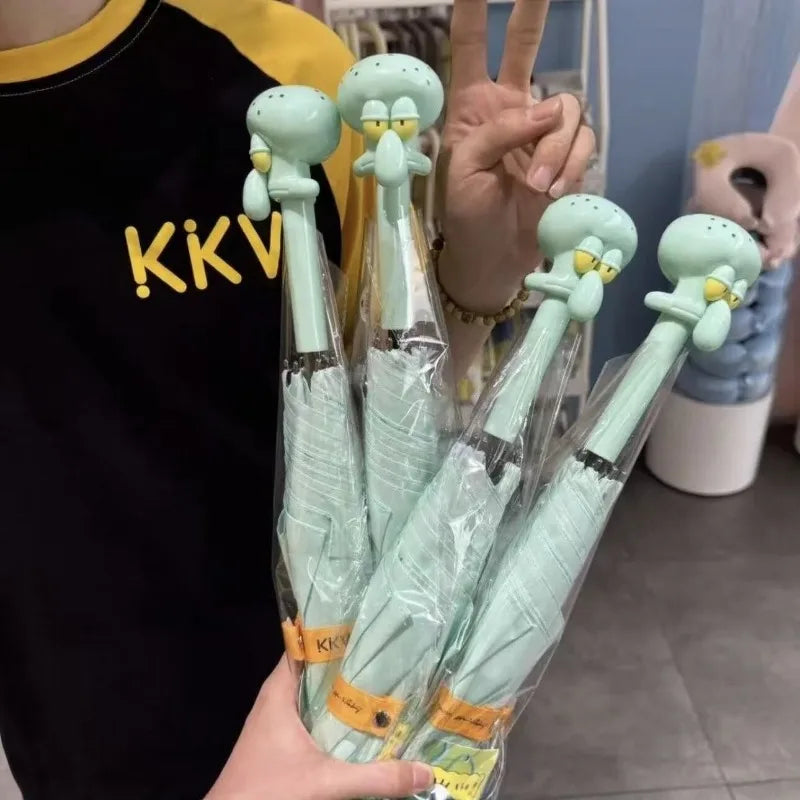Cartoon abstract Squidward straight sunshade light outdoor umbrella, suitable for students to go to school and daily commute.