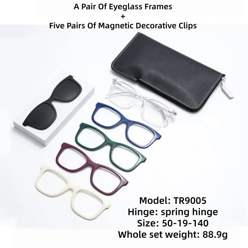 JAEVAR New Retro Floral Cat Eye Magnetic Suction Set Glasses Frame With Five Pairs Of Flat Light Glasses Frame 9001-9007