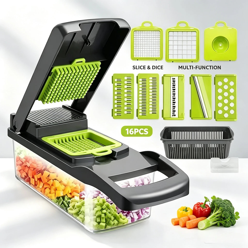 16PCS Vegetable Chopper Set Multi‑Function Kitchen Slicer Dicer Shredder Handle Food Grater for Potato Onion Vegetable Cutting