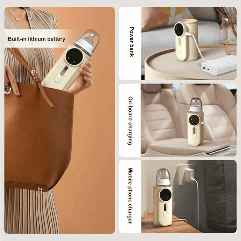 USB Rechargeable Portable Bottle Warmer Constant Temperature Digital Display Breastmilk Heating Sleeve Cordless
