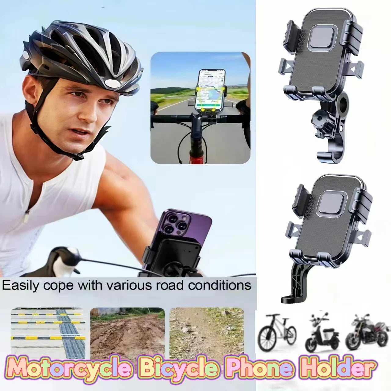 Motorcycle Bicycle Mobile Phone Holder Free Rotation Mobile Phone Navigation Holder Shockproof Mobile Phone Holder for Cycling